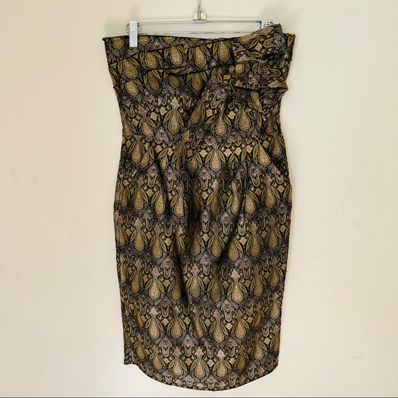 Naughty strapless brocade jacquard green gold pencil dress - Picture 6 of 13